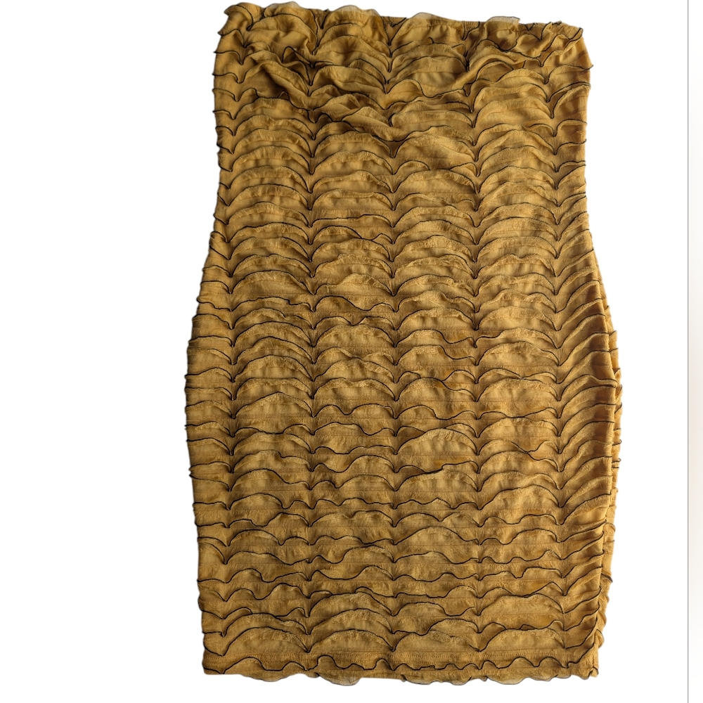Retro Ruffle Mini Dress XL Gold Bodycon Party‎ Dress